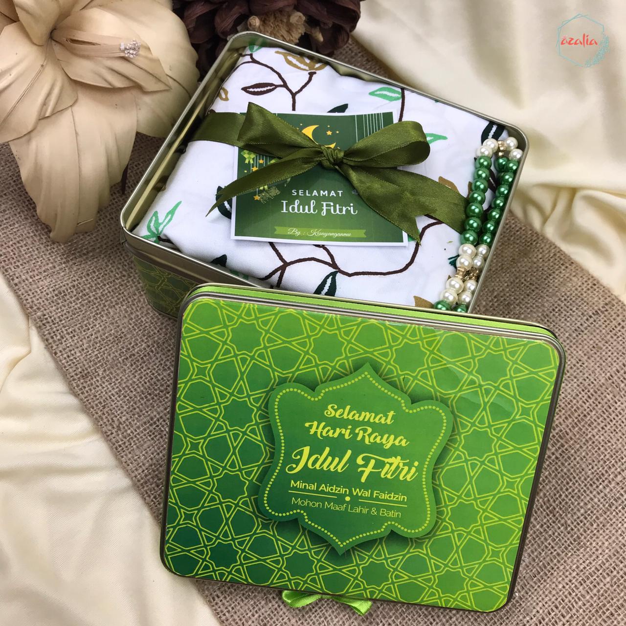 Hampers Gift Box Tin Idul Fitri Isi Mukena Dewasa Tasbih Hampers Lebaran Kado Ultah Pernikahan